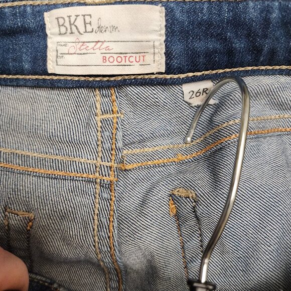 BKE Stella Bootcut Distressed y2k Jeans Size 26 Low Rise Whiskered - Picture 4 of 8